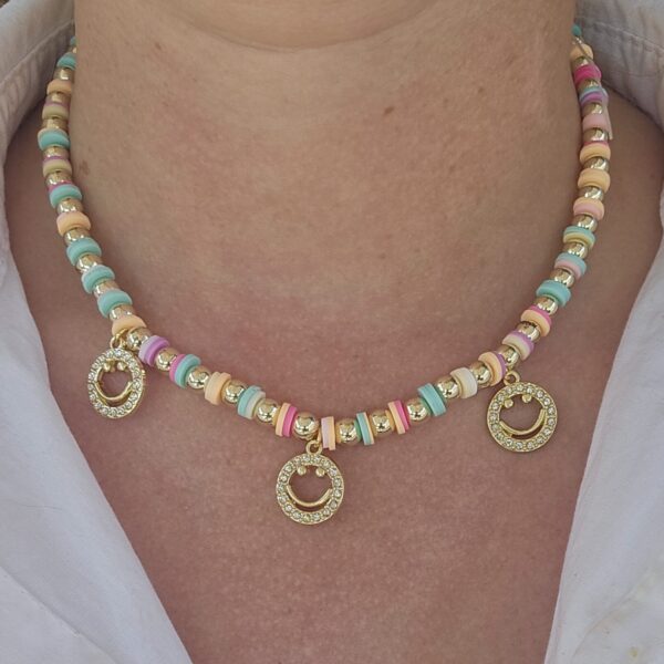 RAINBOW SMILEY Ketting Sparkling  6mm PASTEL