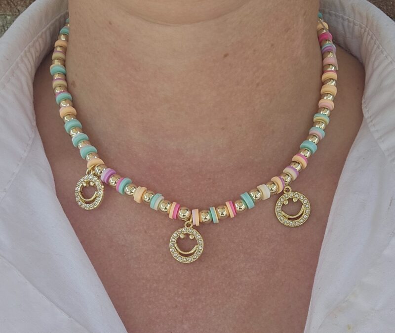 RAINBOW SMILEY Ketting Sparkling  6mm PASTEL
