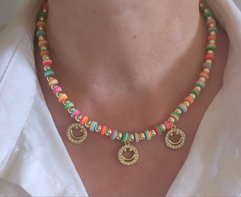 RAINBOW SMILEY Ketting Sparkling  6mm