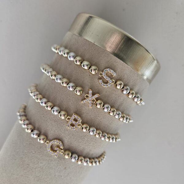 PRE-ORDER   GOLDFILLED & SILVER   ARMBAND  LETTER A TOT Z    4MM