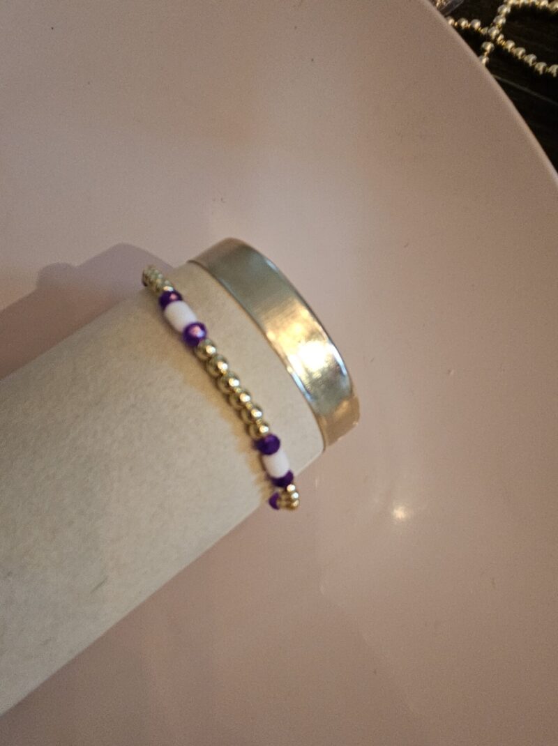 Enkelband 4mm sparkling beige/paars