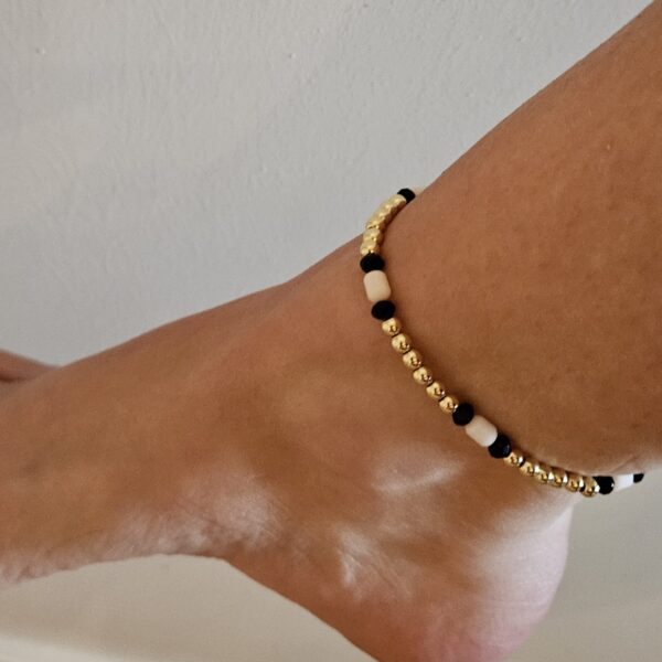 Enkelband 4mm sparkling beige/zwart