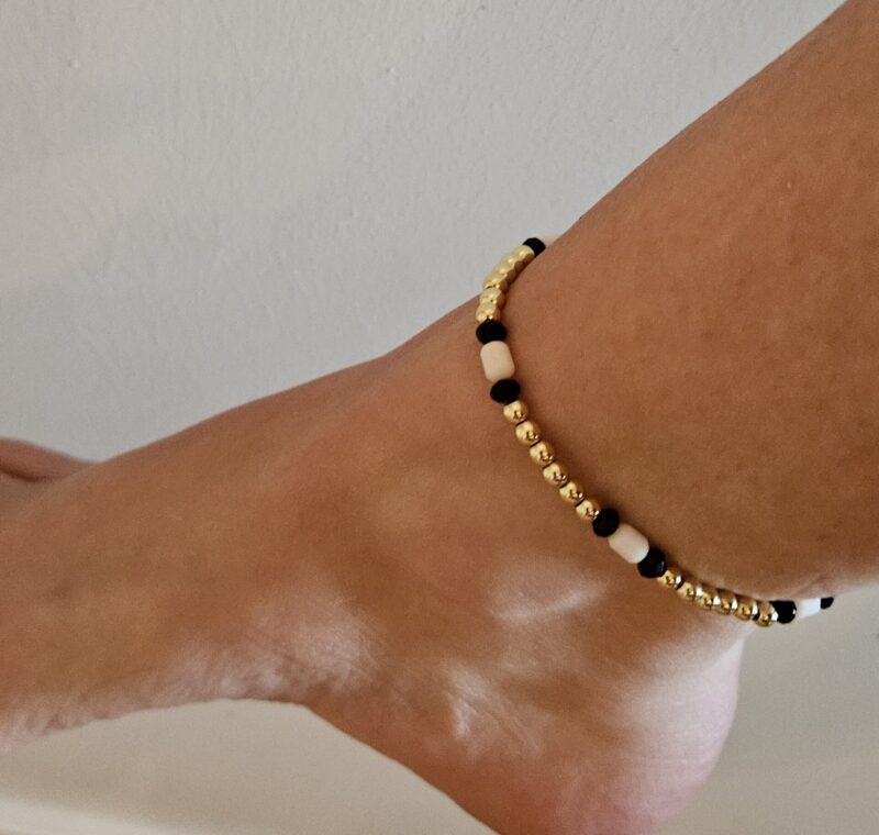Enkelband 4mm sparkling beige/zwart