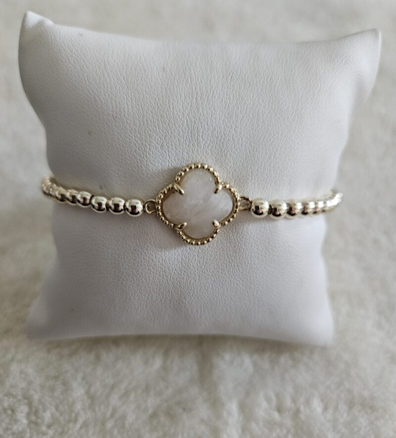 ARMBAND klaver white quartz steentje  sparkling 4MM 14kt