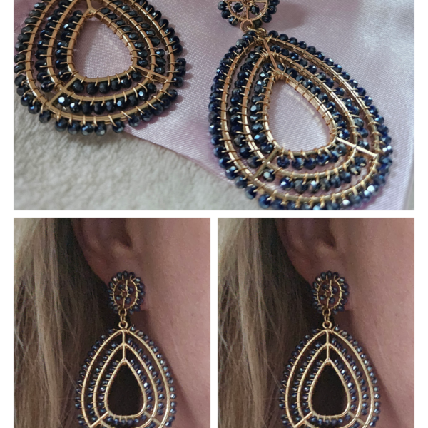 Oorbel druppel blauw gold